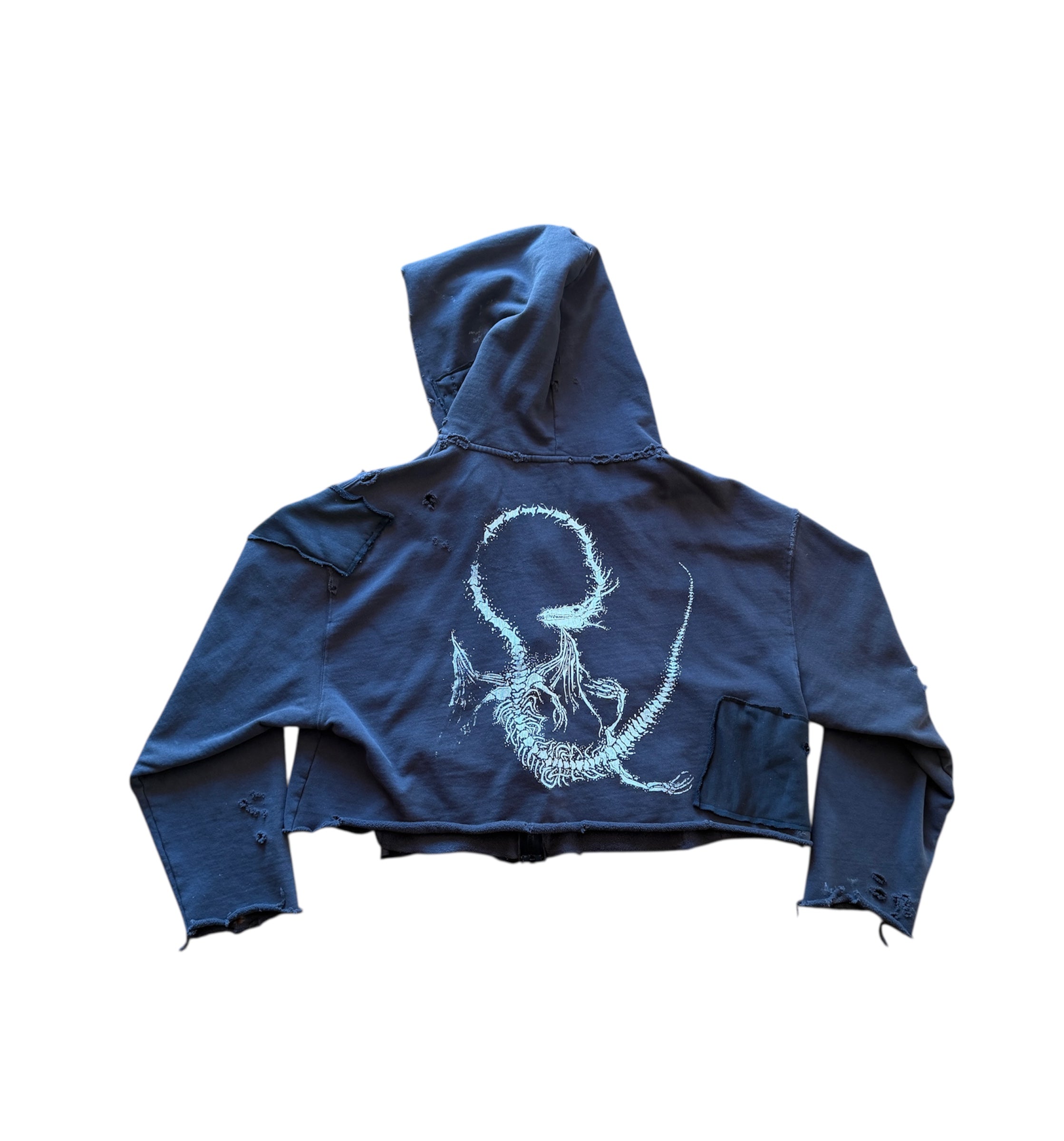 REPAIRED & CROPPED STAPLE ZIP HOODIE